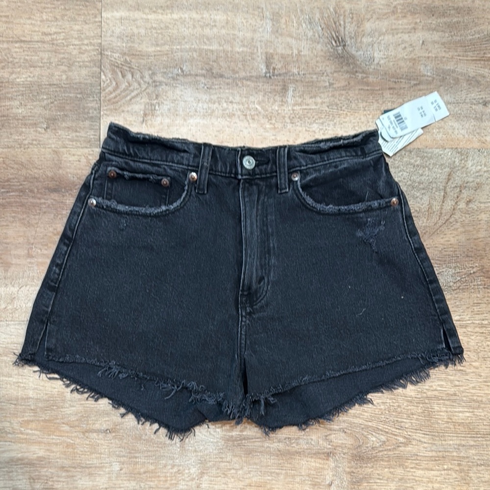 Abercrombie & Fitch Women's Black Denim Mom Shorts High Rise Curve Love